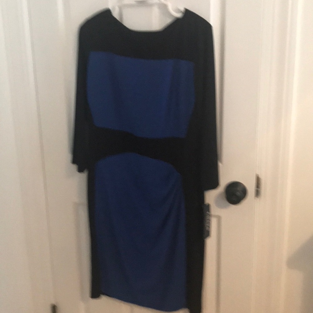 Chaps black and royal blue flattering dress